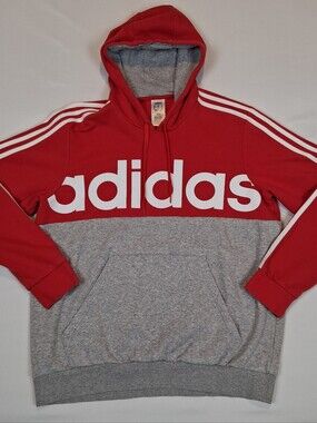 Adidas Essentials Colorblock Pullover Hooded Sweatshirt Mens XL Red/Grey FL8589